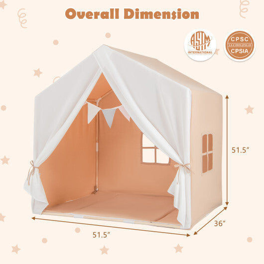 Kid's Play Tent with Washable Cotton Mat and Flag Banner-Orange W2B