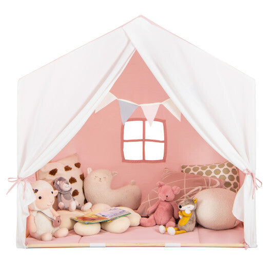 Kid's Play Tent with Washable Cotton Mat and Flag Banner-Orange W2B