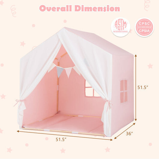 Kid's Play Tent with Washable Cotton Mat and Flag Banner-Orange W2B