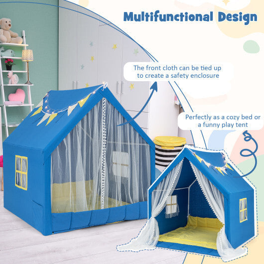 48 x 42 x 50 Inch Large Play Tent with Washable Cotton Mat Holiday Birthday Gift for Kids-Blue W2B
