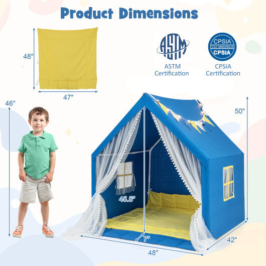 48 x 42 x 50 Inch Large Play Tent with Washable Cotton Mat Holiday Birthday Gift for Kids-Blue W2B