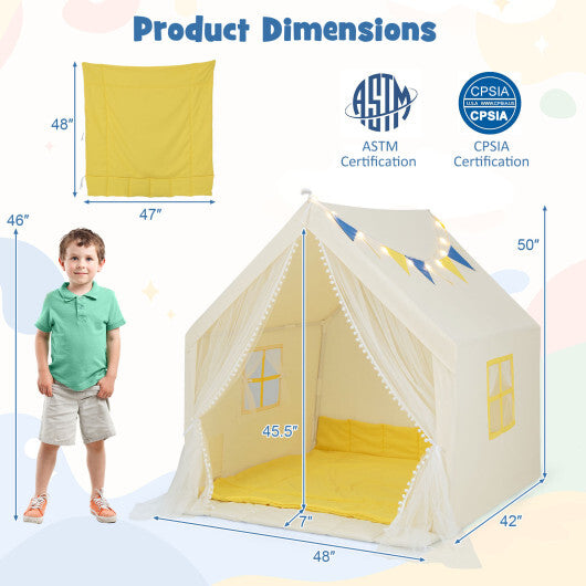 48 x 42 x 50 Inch Large Play Tent with Washable Cotton Mat Holiday Birthday Gift for Kids-Blue W2B