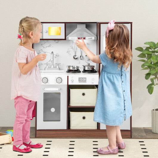 Kids Modern Toy Kitchen Playset with Attractive Lights and Sounds-Coffee W2B