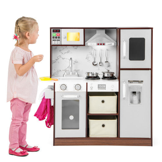Kids Modern Toy Kitchen Playset with Attractive Lights and Sounds-Coffee W2B