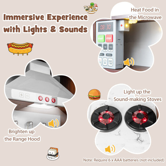 Kids Modern Toy Kitchen Playset with Attractive Lights and Sounds-Coffee W2B