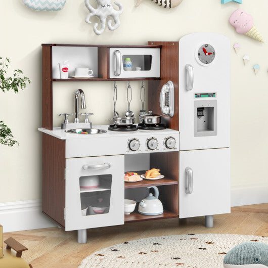 Kids Kitchen Playset with Realistic Sounds and Lights-Brown & White W2B