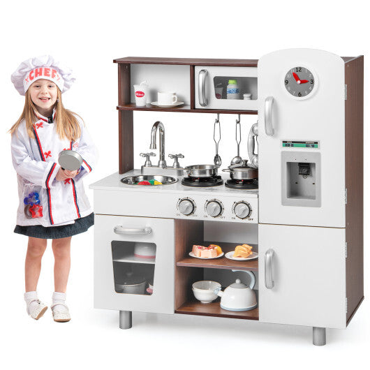 Kids Kitchen Playset with Realistic Sounds and Lights-Brown & White W2B