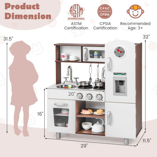 Kids Kitchen Playset with Realistic Sounds and Lights-Brown & White W2B