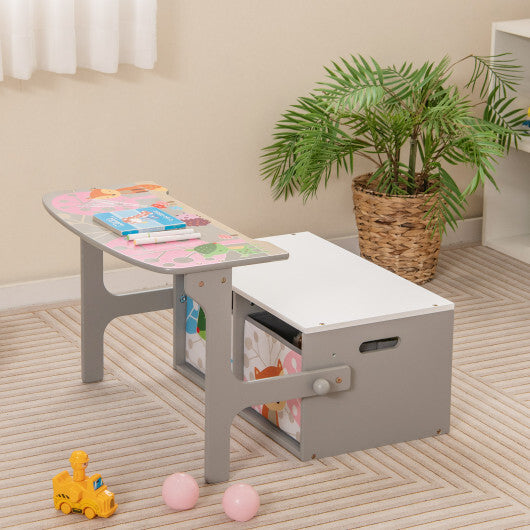 3 in 1 Kids Convertible Activity Bench with 2 Removable Fabric Bins-Gray W2B
