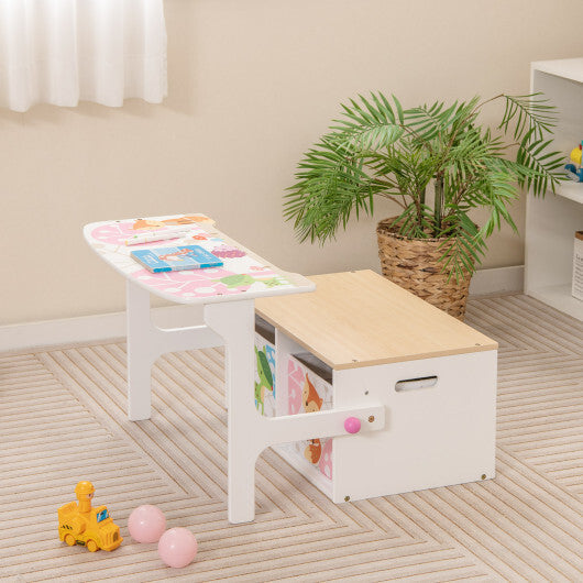 3 in 1 Kids Convertible Activity Bench with 2 Removable Fabric Bins-Gray W2B