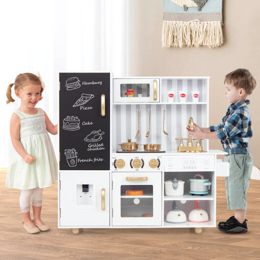 Pretend Play Kitchen for Kids with Real Sounds and Lights-White W2B