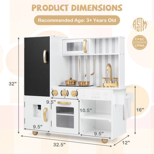 Pretend Play Kitchen for Kids with Real Sounds and Lights-White W2B