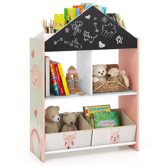 Playhouse Kids Bookshelf with Chalkboard and Whiteboard for 3-6 Years-Gray