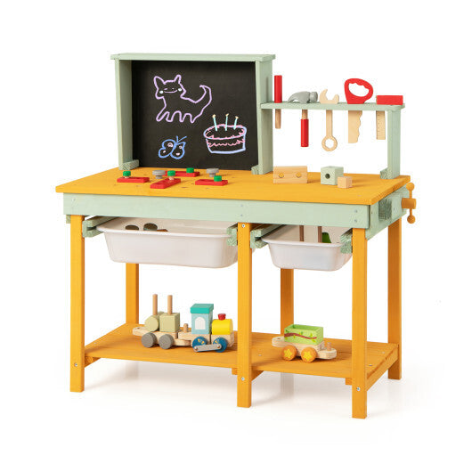 Kids Wooden Toy Workbench with Storage Space and Blackboard W2B