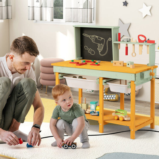 Kids Wooden Toy Workbench with Storage Space and Blackboard W2B