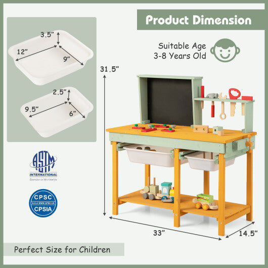 Kids Wooden Toy Workbench with Storage Space and Blackboard W2B