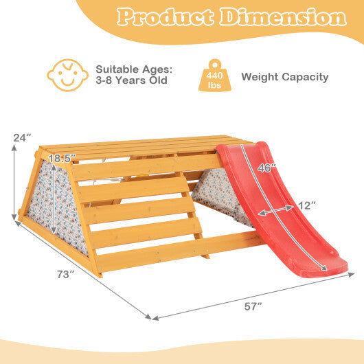 5-in-1 Jungle Gym Wooden Indoor Playground with Slide Rock Climbing Wall Rope Wall Climber W2B