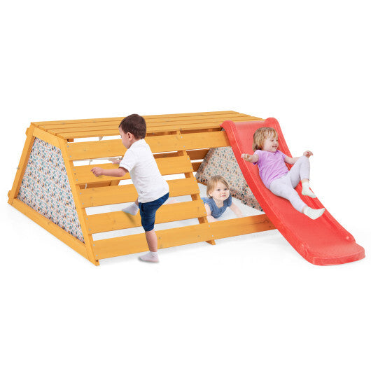 5-in-1 Jungle Gym Wooden Indoor Playground with Slide Rock Climbing Wall Rope Wall Climber W2B