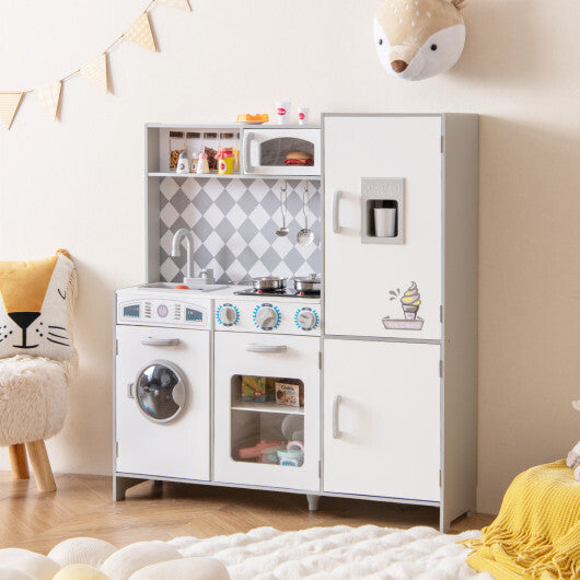 Pretend Play Kitchen for Kids Aged 3+ with Real Sounds and Lights-White - Color: White W2B