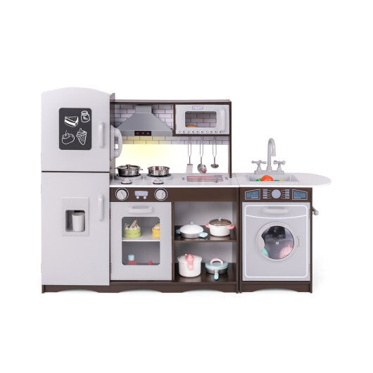 Corner Toy Kitchen Set with Light with Sounds Interactive-Dark Brown W2B