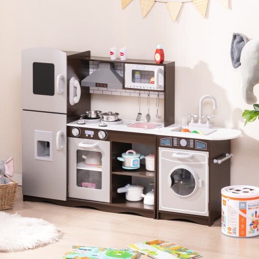 Corner Toy Kitchen Set with Light with Sounds Interactive-Dark Brown W2B