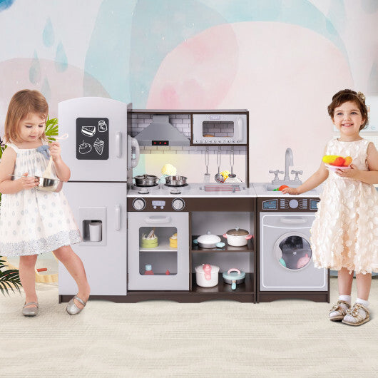 Corner Toy Kitchen Set with Light with Sounds Interactive-Dark Brown W2B