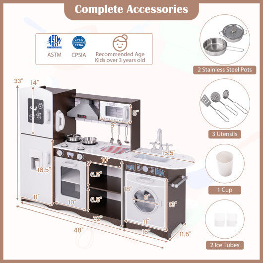 Corner Toy Kitchen Set with Light with Sounds Interactive-Dark Brown W2B