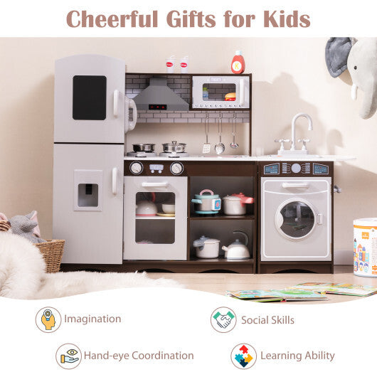Corner Toy Kitchen Set with Light with Sounds Interactive-Dark Brown W2B