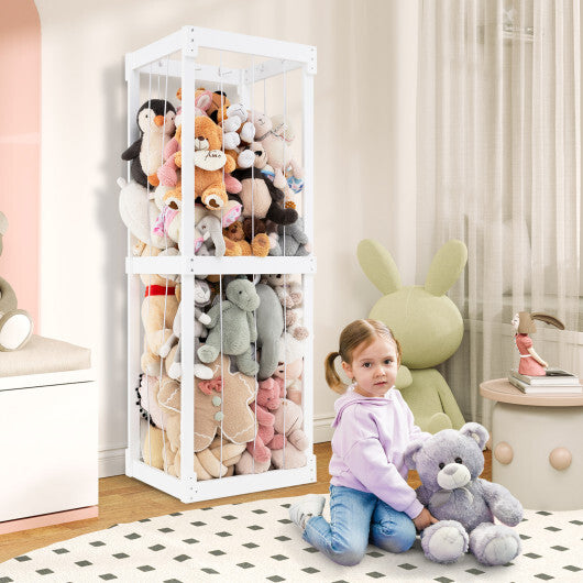 300L Large Stuffed Animal Storage with Open Top and Elastic Cords-White W2B