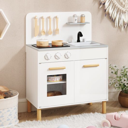 Kids Kitchen Playset with Cooking Accessories and Storage-Pink W2B