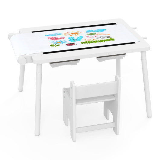 Sensory Table and Chair Set for Kids 2-8 with Foldable Bins-White W2B