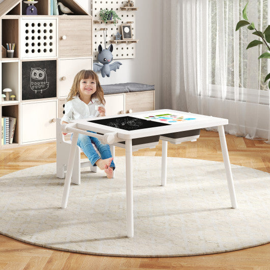Sensory Table and Chair Set for Kids 2-8 with Foldable Bins-White W2B