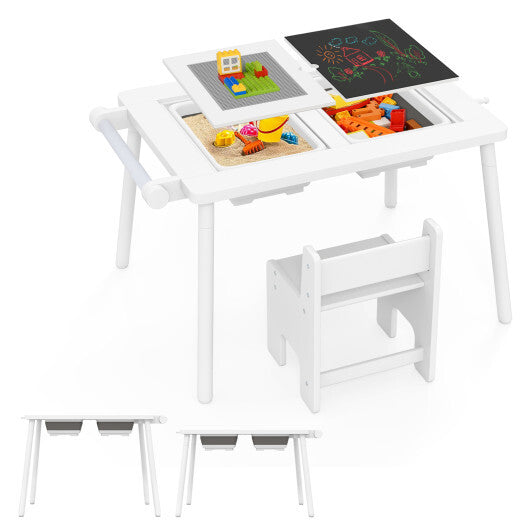 Sensory Table and Chair Set for Kids 2-8 with Foldable Bins-White W2B
