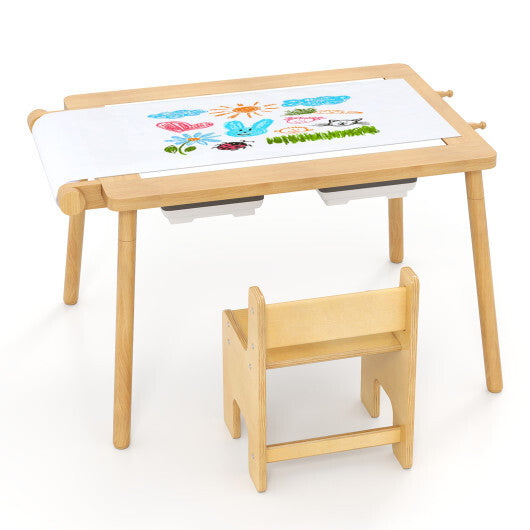 Sensory Table and Chair Set for Kids 2-8 with Foldable Bins-White W2B