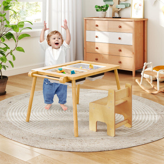Sensory Table and Chair Set for Kids 2-8 with Foldable Bins-White W2B