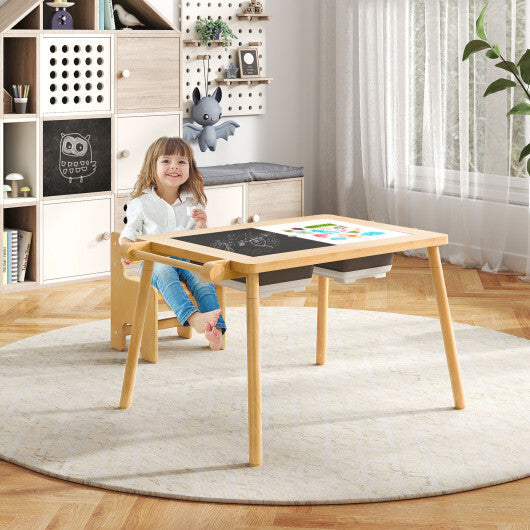 Sensory Table and Chair Set for Kids 2-8 with Foldable Bins-White W2B