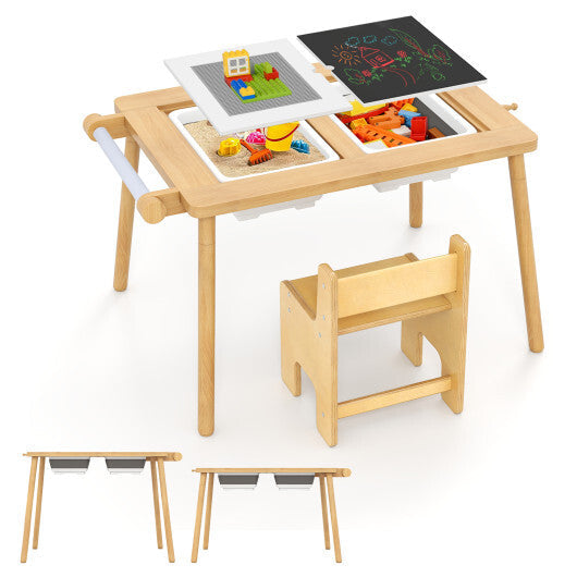 Sensory Table and Chair Set for Kids 2-8 with Foldable Bins-White W2B