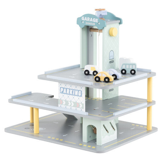 Parking Garage Playset with 4 Cars and Helicopter-Gray W2B