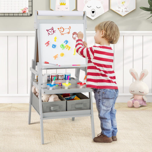 3-in-1 Art Easel for Kids with Magnetic Chalkboard and Whiteboard-Gray W2B