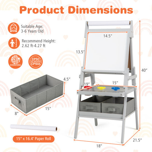 3-in-1 Art Easel for Kids with Magnetic Chalkboard and Whiteboard-Gray W2B