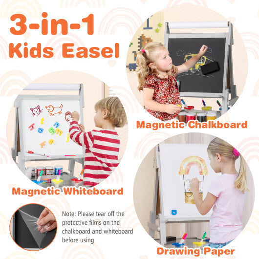 3-in-1 Art Easel for Kids with Magnetic Chalkboard and Whiteboard-Gray W2B