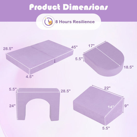 8-Piece Modular Kids Play Couch with Comfy Suede Fabric-Gray