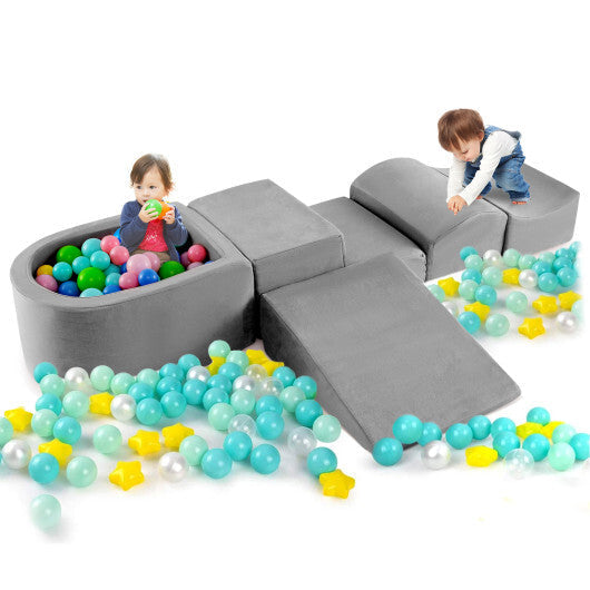 5-Piece Climb and Crawl Playset with Ball Pit for Kids-Gray W2B