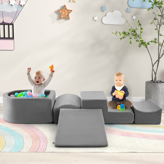 5-Piece Climb and Crawl Playset with Ball Pit for Kids-Gray W2B