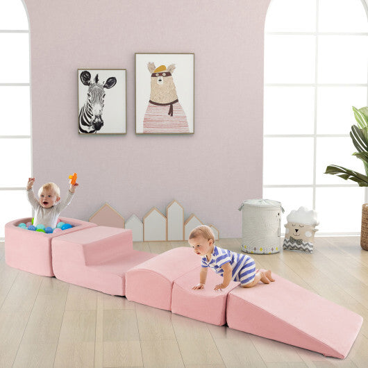 5-Piece Climb and Crawl Playset with Ball Pit for Kids-Gray W2B