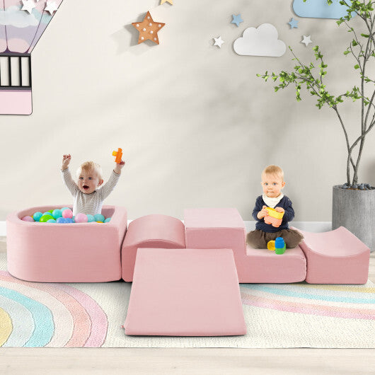 5-Piece Climb and Crawl Playset with Ball Pit for Kids-Gray W2B