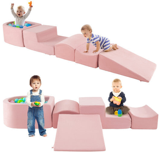 5-Piece Climb and Crawl Playset with Ball Pit for Kids-Gray W2B