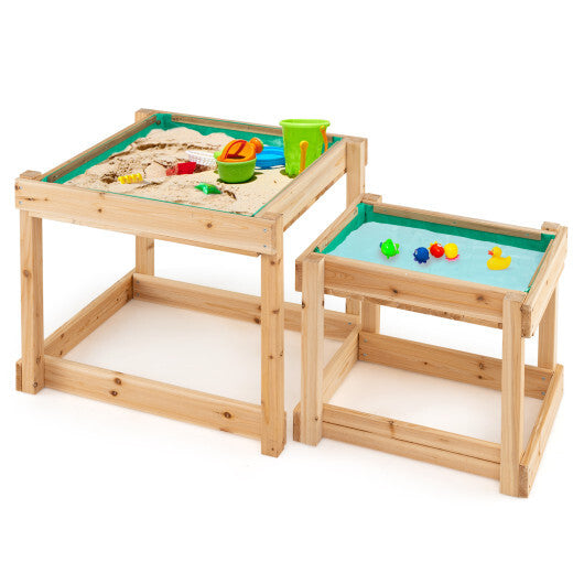 Wooden Sand and Water Tables with Protective Cover for Kids-Natural W2B