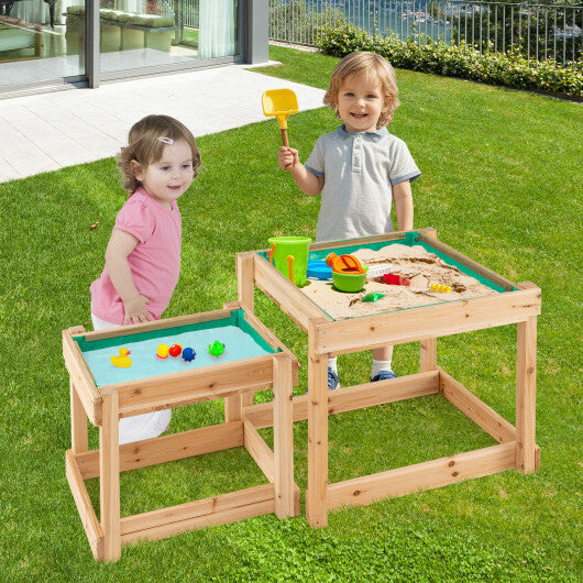 Wooden Sand and Water Tables with Protective Cover for Kids-Natural W2B