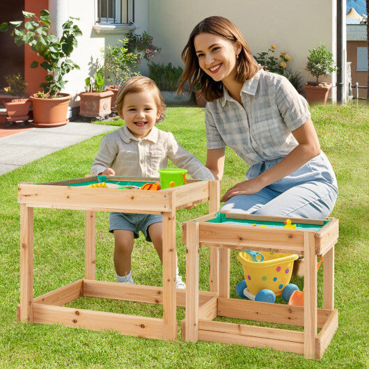 Wooden Sand and Water Tables with Protective Cover for Kids-Natural W2B